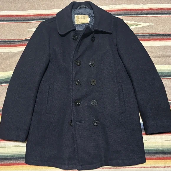 Schott NYC U.S 740N classic melton wool navy Pea Coat men’s size 38 USA vintage - Picture 1 of 12